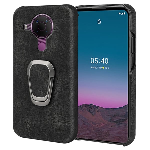 Støtsikkert skinndeksel med ovalt kickstand for Nokia 5.4 - Svart
