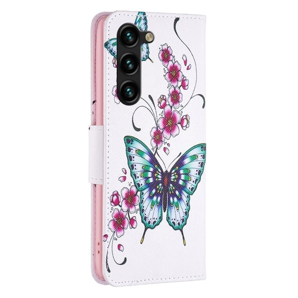 Wonderland Samsung Galaxy S23 Plus Flip Etui - Fersken Blossom og Sommerfugle