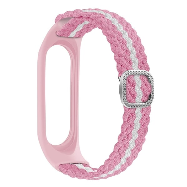 Xiaomi Mi Smart Band 6 / 5 / 4 nylon fargekontrast klokkerem - Rosa / Hvit