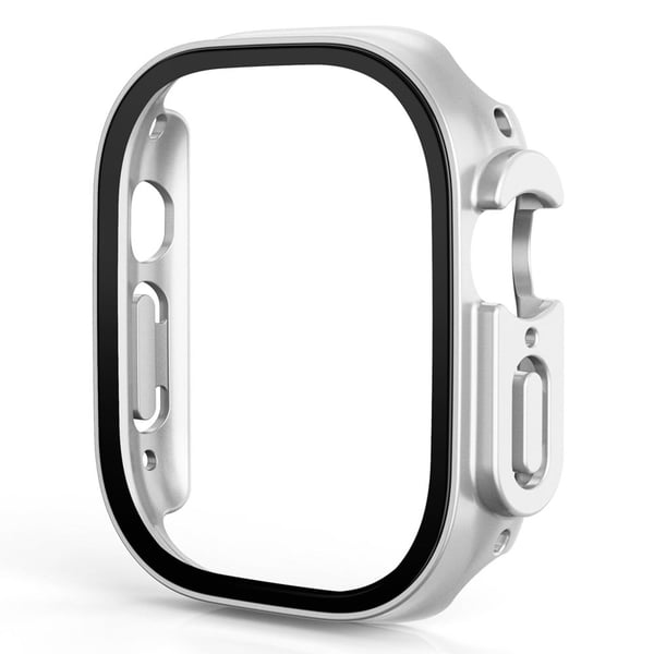 Apple Watch Ultra cover with tempered glass screen protector - Silver