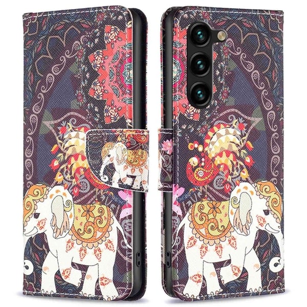 Wonderland Samsung Galaxy S23 Plus Flip Etui - Blomst og Elefant Wonderland Samsung Galaxy S23 Plus Flip Etui - Blomst og Elefant