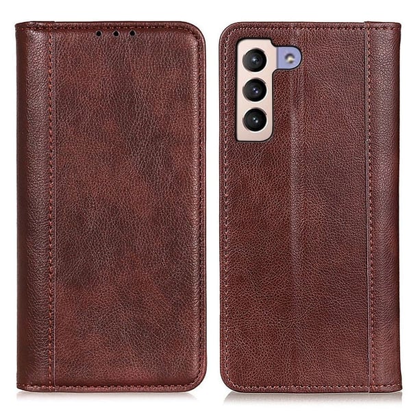 Samsung Galaxy S23 Plus ægte læderetui med magnetisk lukning - Brun