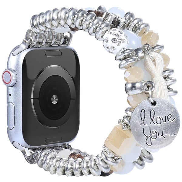 Apple Watch (41 mm) klokkerem med dusk og perledekor - Hvit