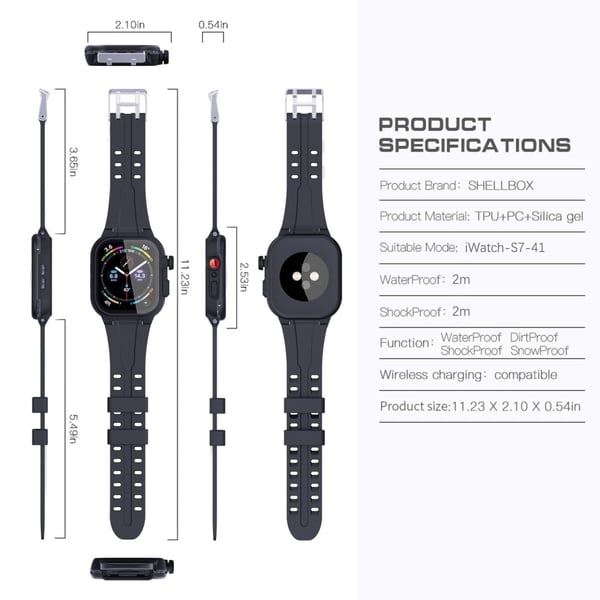 Apple Watch (41 mm) SHELLBOX vanntett deksel + klokkerem i silikon