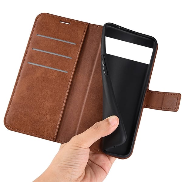 Skinn-etui i lommebok-stil for Google Pixel 7 Pro - Lysebrun