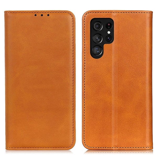 Flip Etui med Pung i Ekte Lær til Samsung Galaxy S23 Ultra - Brun