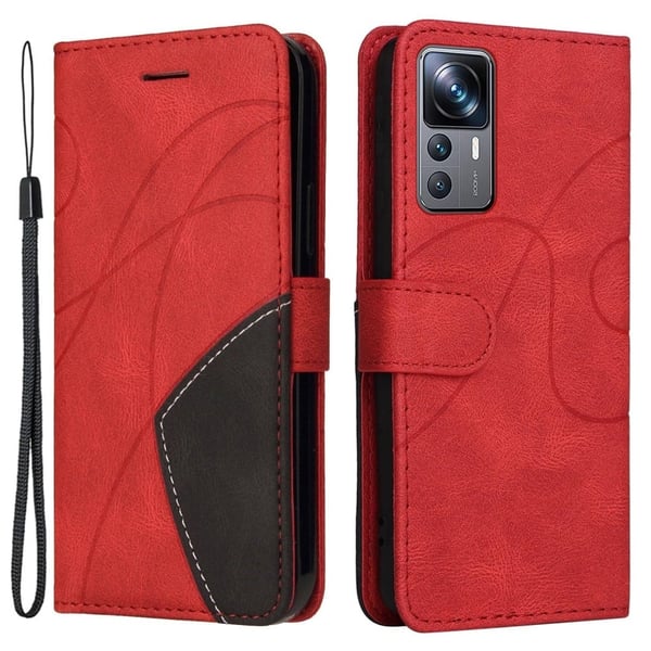 Teksturert læretui med stropp for Xiaomi 12T / Xiaomi 12T Pro / Xiaomi Redmi K50 Ultra - Rød