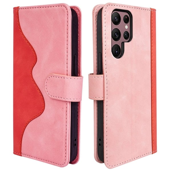 Kaksivärinen nahkainen läppäkotelo Samsung Galaxy S23 Ultra - Pinkki