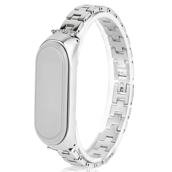 Xiaomi Mi Smart Band 6 / 5 bling rhinestone dekor rustfritt stål klokkerem - Sølv