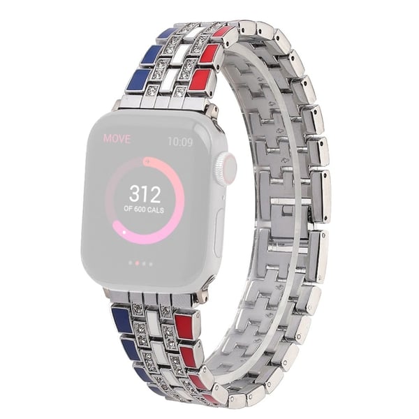 Apple Watch (41 mm) klokkerem i flaggstil med rhinestone - Rød / Blå / Sølv