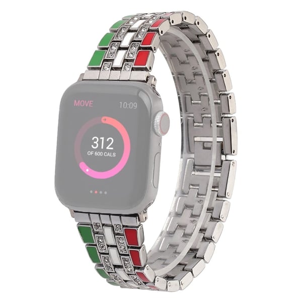 Apple Watch (45 mm) klokkerem i flaggstil med rhinestone - Rød / Grønn / Sølv