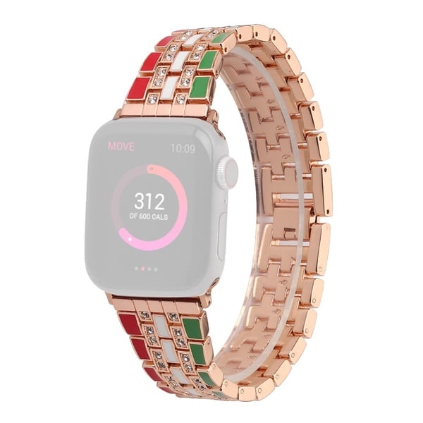 Apple Watch (41 mm) klokkerem i flaggstil med rhinestone - Rød / Grønn / Rose Gull