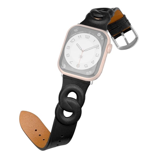 Apple Watch (45 mm) urrem i ægte læder med dobbelt ring - Sort