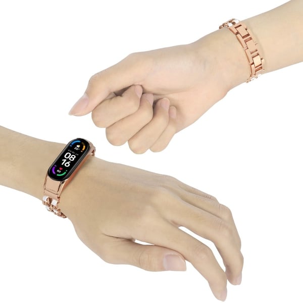 Xiaomi Mi Smart Band 4 / 3 rustfritt stål kjede klokkerem - Rose Gull / Hvit