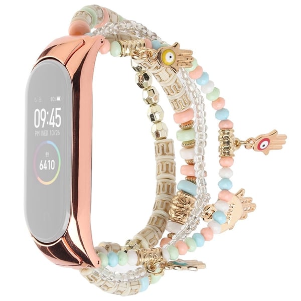 Xiaomi Mi Smart Band 4 / 3 kul bohemsk klokkerem i perlestil - Rosa