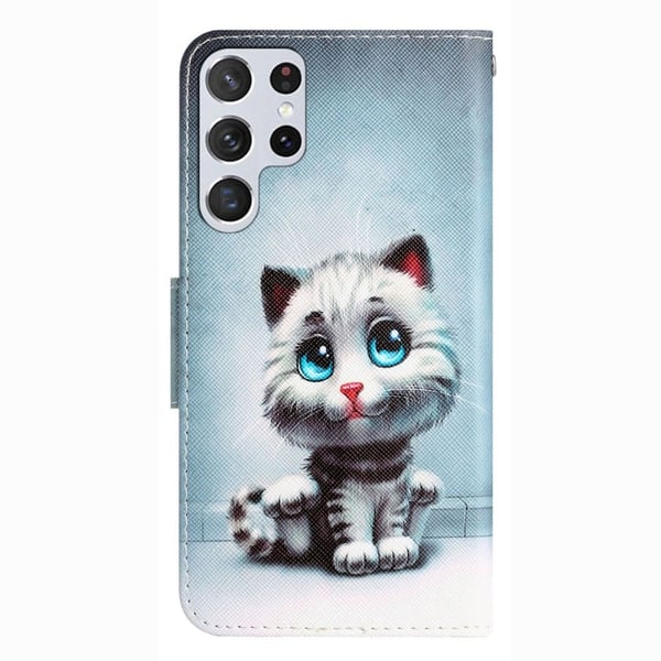 Wonderland Samsung Galaxy S23 Ultra Flippetui - Blåe Øyne Katt