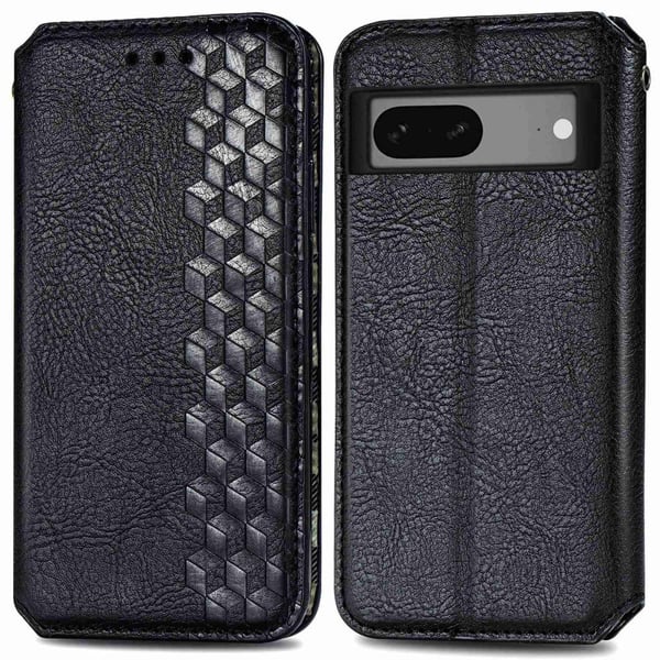 Nahkakotelo With A Stylish Rhombus Imprint For Google Pixel 7 - Musta