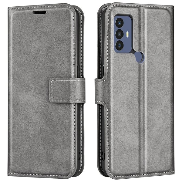 Skinn-etui i lommebok-stil for TCL 30E - Grå