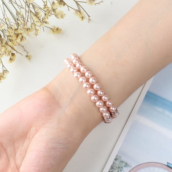 Dobbel rad elegant faux perleklokkerem for Xiaomi Mi Smart Band 6 / 5 - Rosa