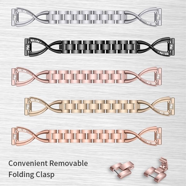 18 mm X-formet klokkerem med rhinestone-dekor til Fossil Gen 6 / Gen 5E 42 mm - Rose Gull