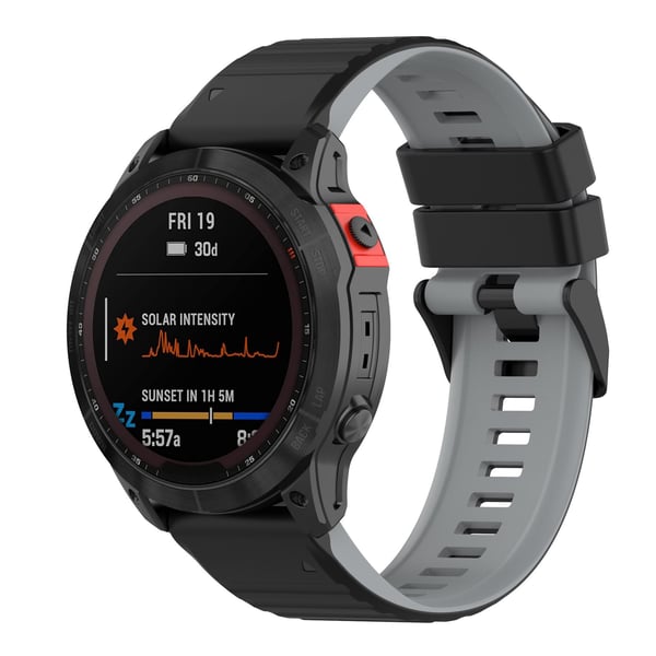 26 mm enkel klokkerem i silikon for Garmin-klokke - Svart / Grå