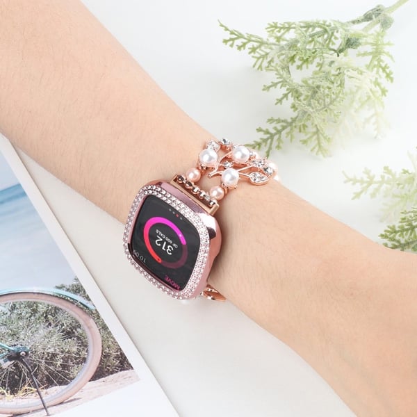 Fitbit Versa 3 urrem med rhinestone blomsterformede kuler - Rosa