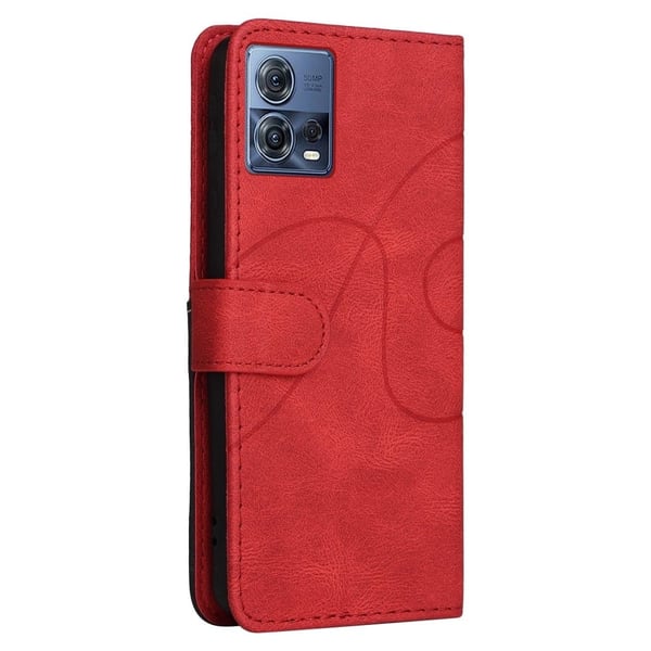 Teksturert læretui med stropp for Motorola Edge 30 Fusion / Motorola Moto S30 Pro - Rød