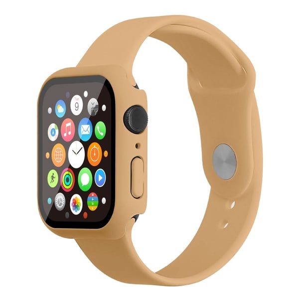 Apple Watch (45 mm) klokkerem i silikon + deksel med herdet glass - Khaki / Størrelse: S / M