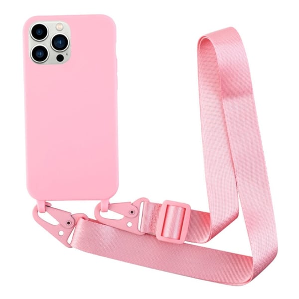 iPhone 13 Pro Max 6,7 tommer Skulderremdesign Mat faldsikkert mobiltelefontaske Blødt fleksibelt cover - Lyserød
