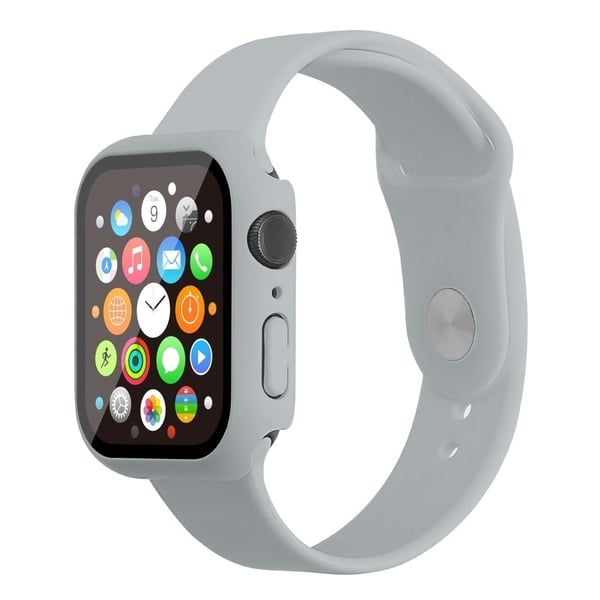 Apple Watch (45 mm) klokkerem i silikon + deksel med herdet glass - Lysegrå / Størrelse: M / L