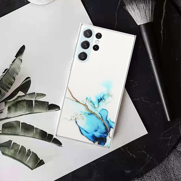 Marble Samsung Galaxy S23 Ultra Etui - Blå