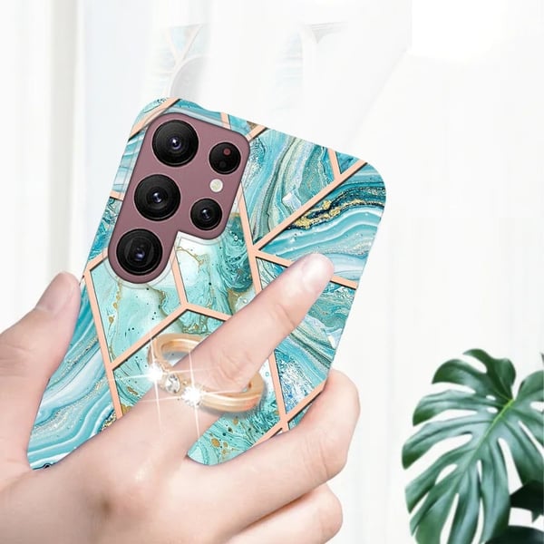 Marble Samsung Galaxy S23 Ultra Etui - Blå / Grøn