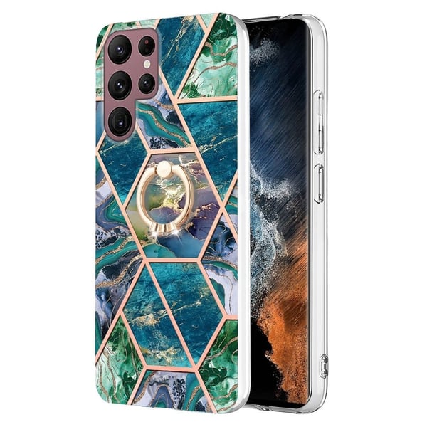Marble Samsung Galaxy S23 Ultra Etui - Blå / Grøn Marble Samsung Galaxy S23 Ultra Etui - Blå / Grøn