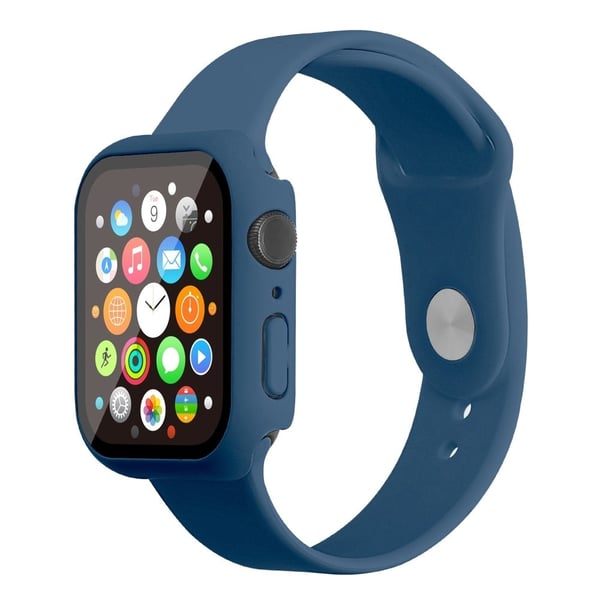 Apple Watch (45 mm) klokkerem i silikon + deksel med herdet glass - Blå / Størrelse: M / L