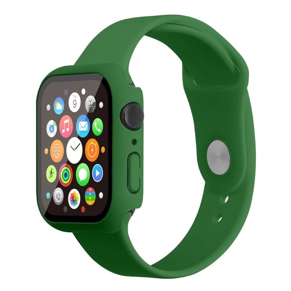 Apple Watch (45 mm) klokkerem i silikon + deksel med herdet glass - Mørkegrønn / Størrelse: S / M