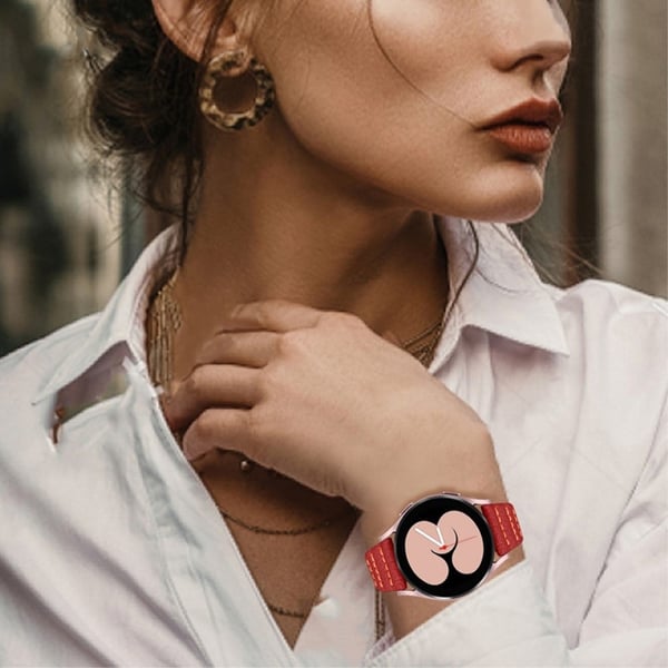 Haylou Solar LS05 / Xiaomi Watch Color wave stitching lines urrem i ekte skinn - Rød