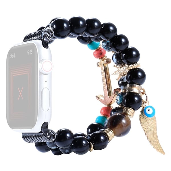 Apple Watch (41 mm) fargerik klokkerem med perledekor - Svart