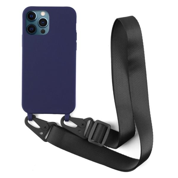 Tyndt TPU etui med mat finish og justerbar strop til iPhone 12 Pro Max - Mørkeblå