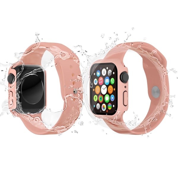 Apple Watch (41 mm) gummiert hardt deksel med skjermbeskytter i herdet glass - Rosa