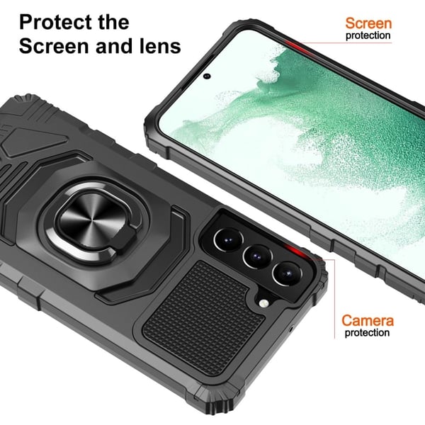Slitesterkt hardplastdeksel med myk innside og kickstand for Samsung Galaxy S22 Plus - Svart