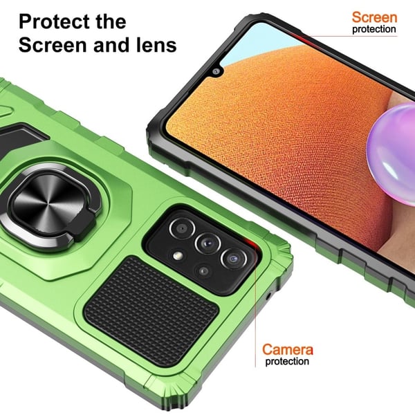 Slitesterkt hardplastdeksel med myk innside og kickstand for Samsung Galaxy A32 - Grønn