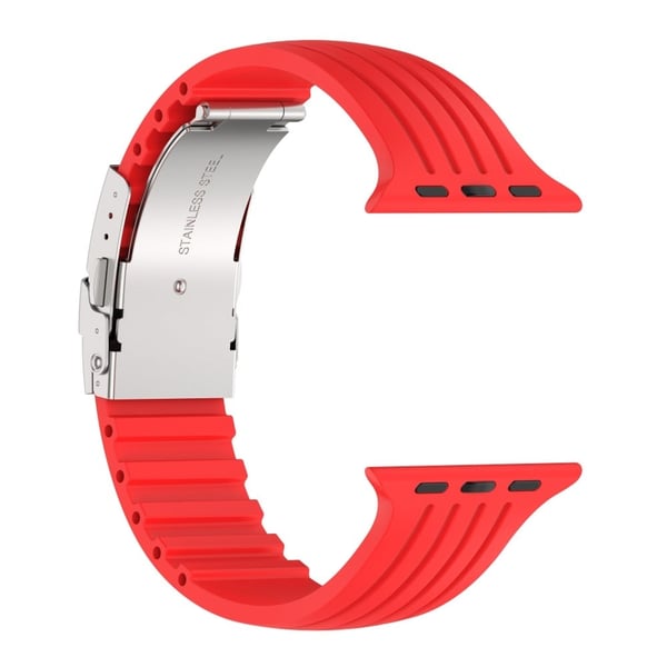 Apple Watch (45 mm) stripe silikonklokkerem med foldelås - Rød