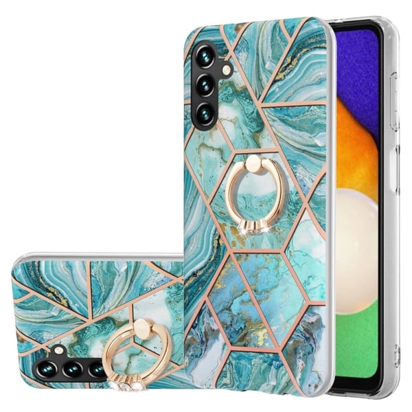 Marble Mønstret Deksel med Ring Holder til Samsung Galaxy A14 - Blå