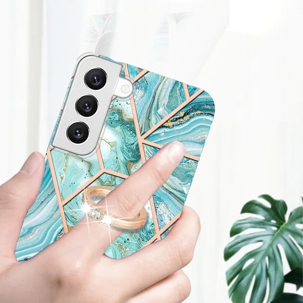 Marble Mønstret Cover med Ring Holder til Samsung Galaxy S23 Plus - Mørklilla