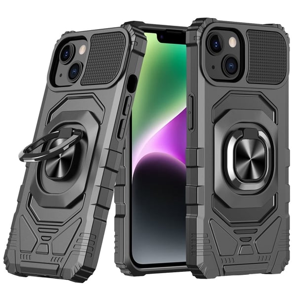 Slitstarkt hårdplastskal med mjuk insida och kickstand för iPhone 14 - Svart Slitstarkt hårdplastskal med mjuk insida och kickstand för iPhone 14 - Svart