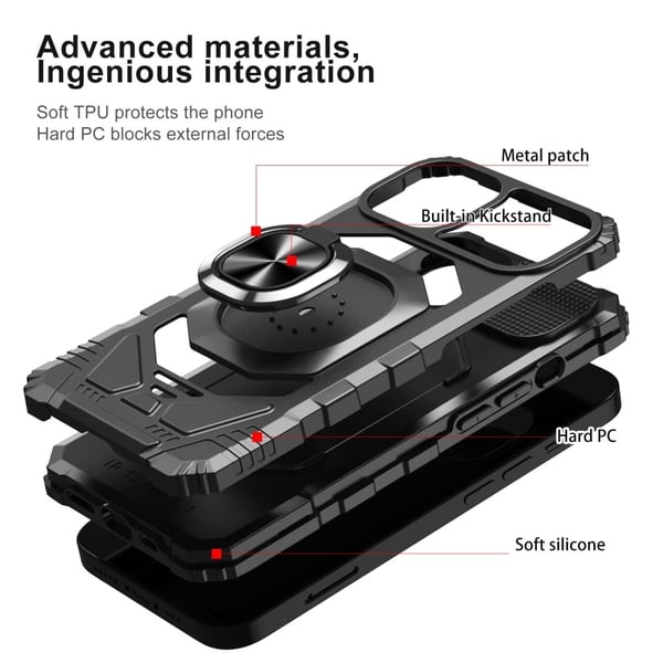 Slitstarkt hårdplastskal med mjuk insida och kickstand för iPhone 14 - Svart