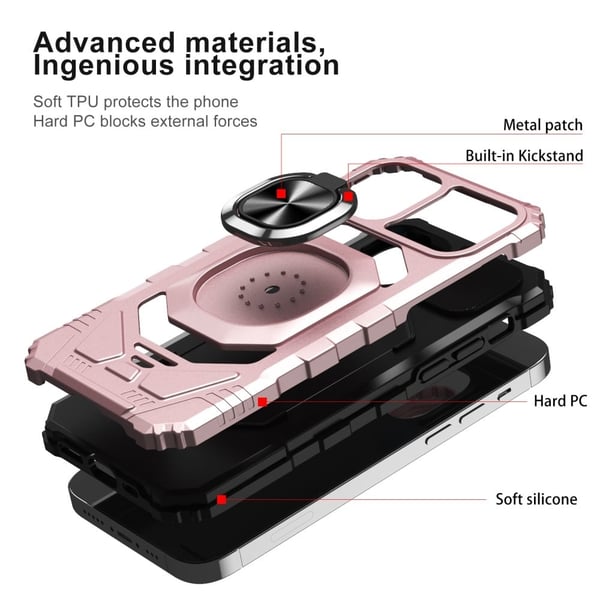 Slitesterkt hardplastdeksel med myk innside og kickstand for iPhone 12 - Rose Gull