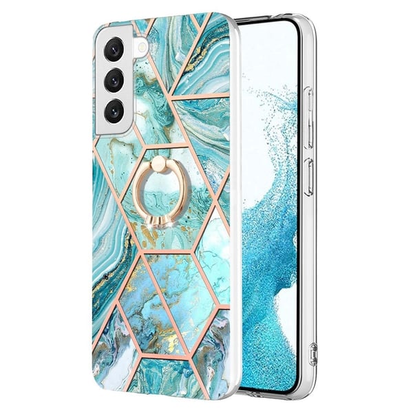 Marble Mønstret Cover med Ring Holder til Samsung Galaxy S23 - Blå Marble Mønstret Cover med Ring Holder til Samsung Galaxy S23 - Blå