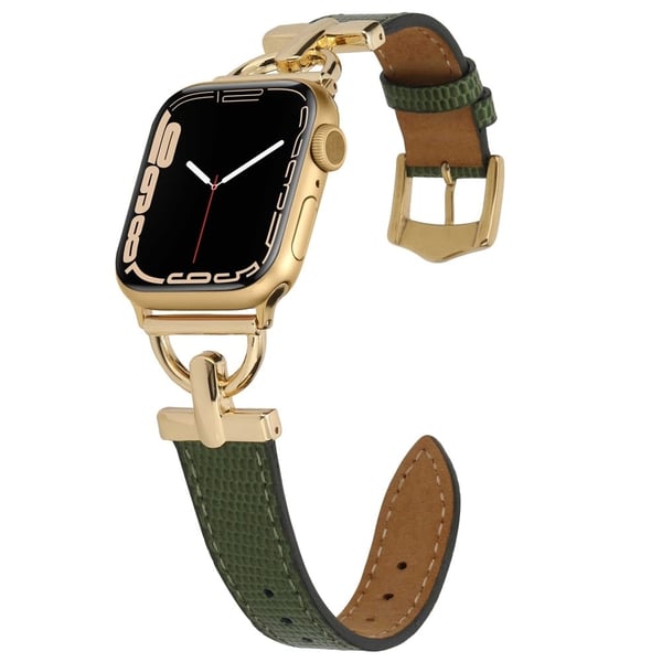 Apple Watch (45 mm) klokkerem i strukturert PU-skinn - Grønn / Gull