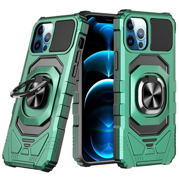 Slitesterkt hardplastdeksel med myk innside og kickstand for iPhone 12 Pro Max - Midnattsgrønn
